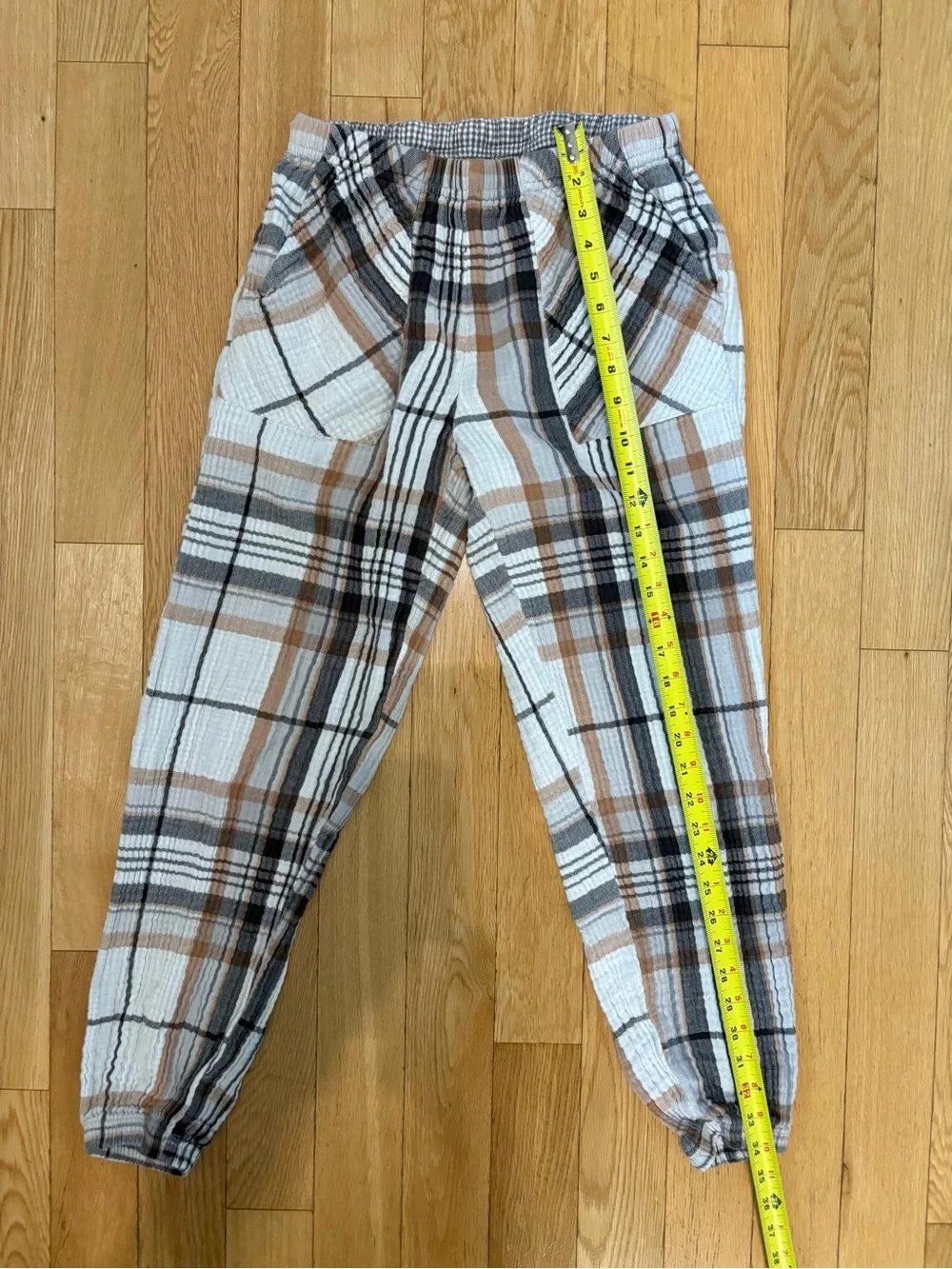Aerie Soft Gauze Pajama Jogger Pants Plaid Neutral Coastal Boho Loungewear XS